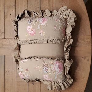 Simply Shabby Chic Floral Castle Mocha Pink Rose ruffle accent pillow
